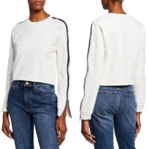 RtA White Cropped Sweatshirt with Black Sleeve Stripe